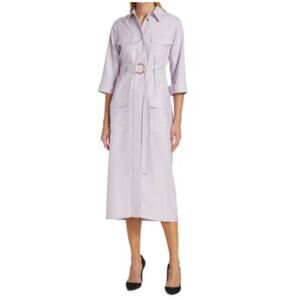 St. John belted silk dupioni midi Utility shirtdress lavender Sz 8 Old Money